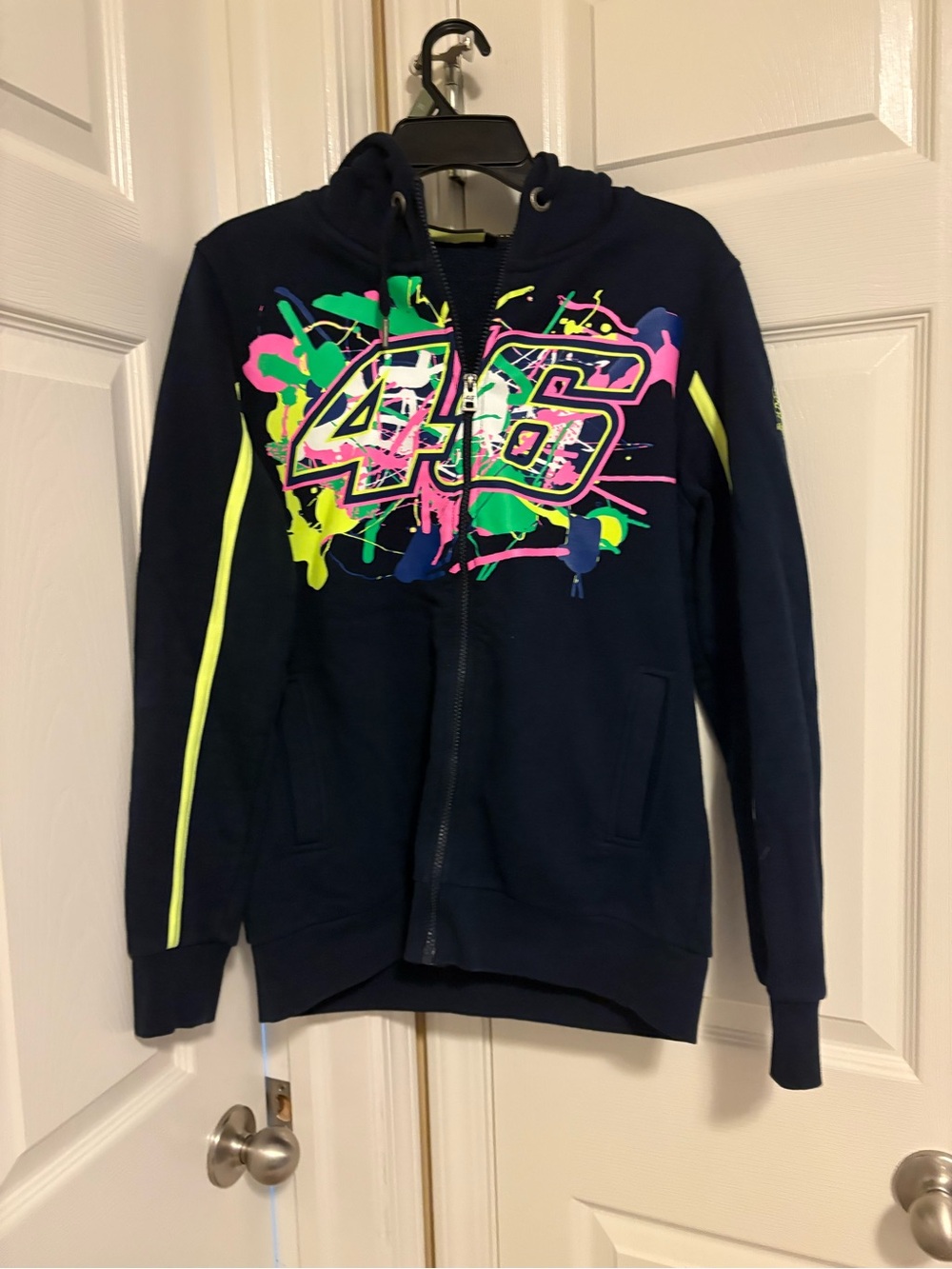 Kids Navy Zip Hoodie with Neon Splash Graphic